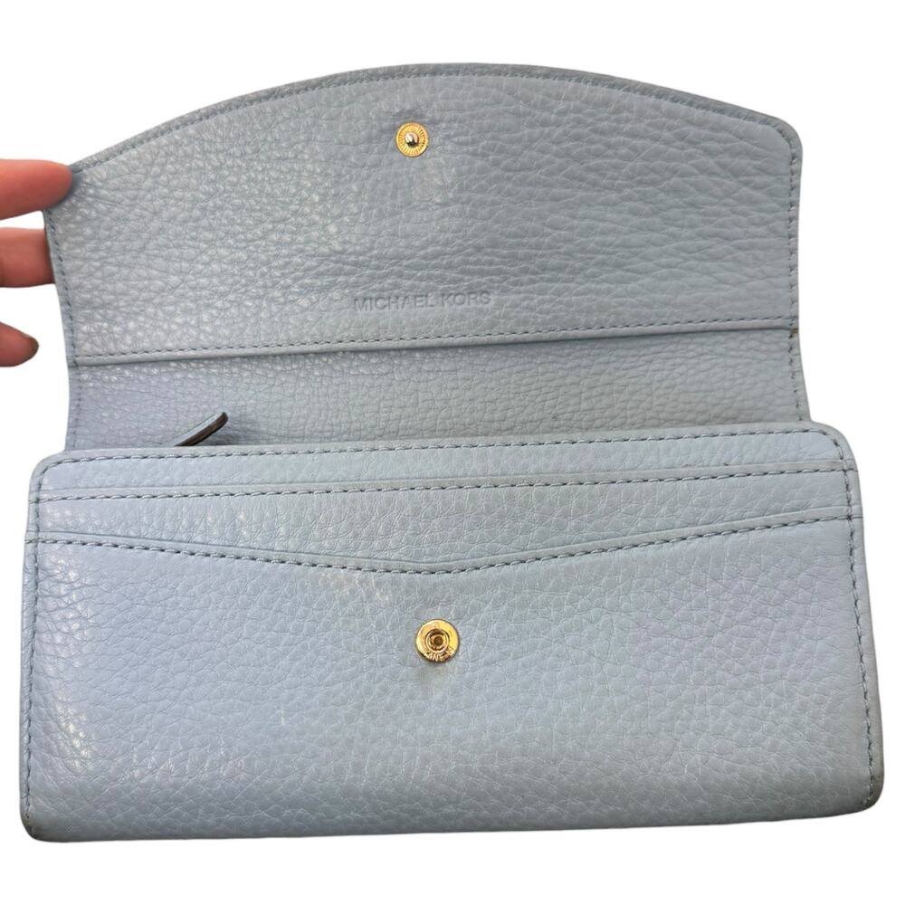 Michael Kors Blue Pebbled Leather Jet Set Long Wallet - Picture 5 of 8